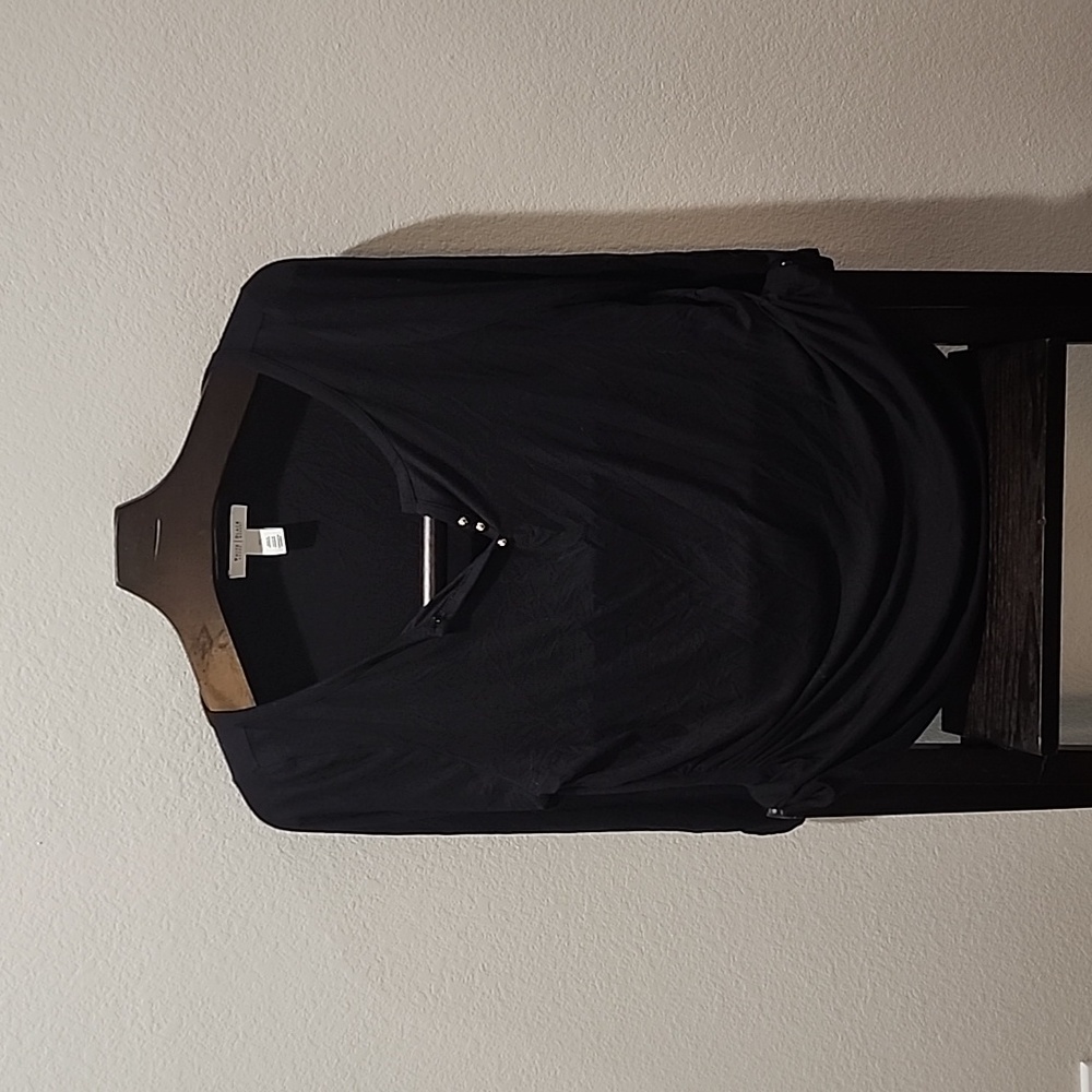 White House Black Market black 3/4 sleeve shirt with gold buttons XL